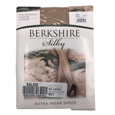 Berkshire Extra Wear Silky Sheer Control Top Pantyhose 3 Invisible Toe Nude 4527