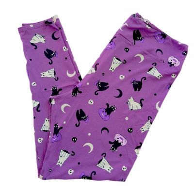 TC2 Lularoe Leggings Halloween Purple  Cats Fits 18/24