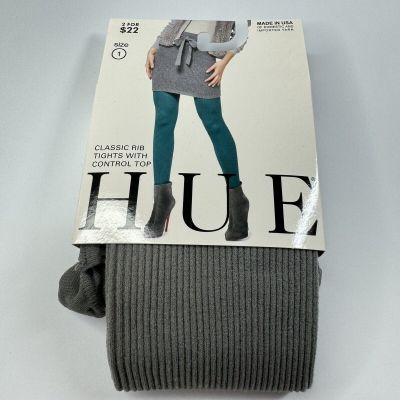 HUE Control Top RIB TIGHTS Size 1 Steel Gray Ribbed Tight Womens 1 Pair New