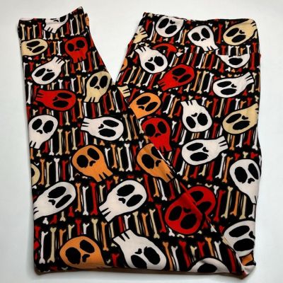 NEW LuLaRoe TC2 Leggings BLACK RED TAN Grave HALLOWEEN Skeleton SKULL BONES Dead