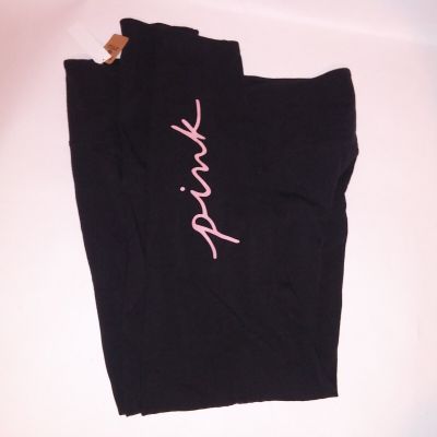 Victoria Secret PINK Leggings XL Black High Waist Full Length Solid Logo New