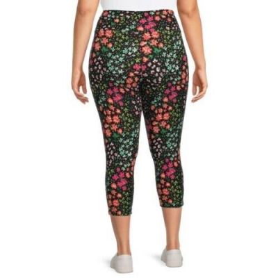 TERRA & SKY BLACK FLORAL CAPRI LEGGINGS SUEDED HIGH RISE 3X