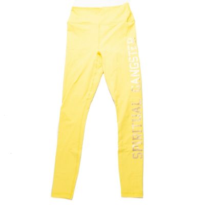 Spiritual Gangster Women's S Leggings Yellow Lateral Writing Yoga