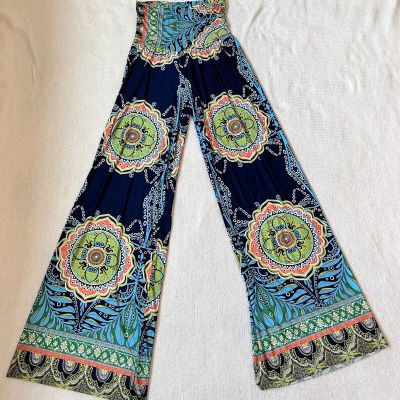 Jup Pants Foldover Hippie Tribal Tall Palazzo Flare Made In USA Women's Sz S