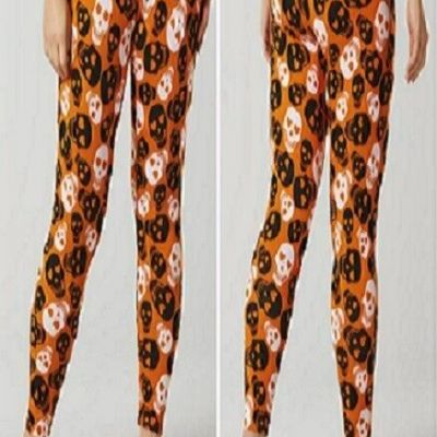 Joe Boxer Womens Juniors Halloween Sugar Skull Knit Leggings Orange M New NWT