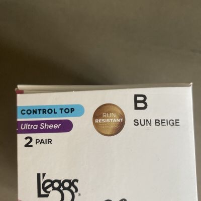 LEGGS B SUN BEIGE Silken Mist Ultra Sheer Tights Control Top 2 Pairs