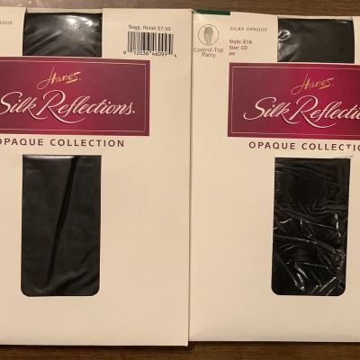 2 Pack Hanes Silk Reflections Silky Opaque Control Top Tights Jet Size CD NIP