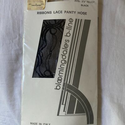 BLOOMINGDALES B-LINE Black Ribbons Lace Sheer Tights Panty hose *A/B MEDIUM*