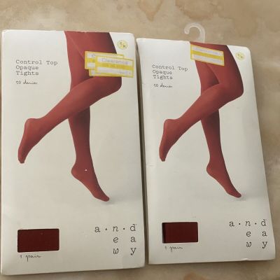 A NEW DAY SEXY WOMEN CONTROL TOP OPAQUE TIGHTS LOT 2-SALSA RED COLOR -SIZE S/M