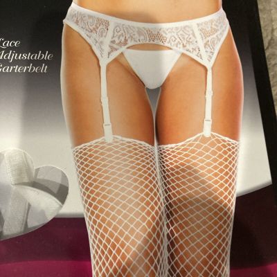 Music Legs White Lace Top Sheer Vixen Garterbelt Stockings Style 7700 One Size