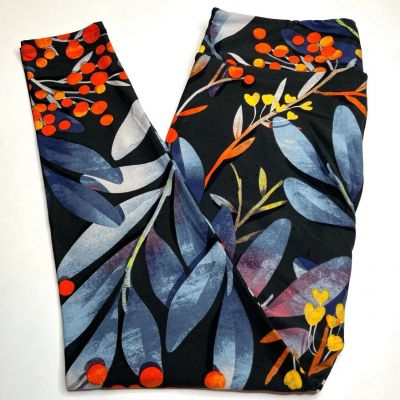 NEW LuLaRoe TC Leggings GRAY LEAVES Leaf Foliage BERRIES Plant Branches Colorful