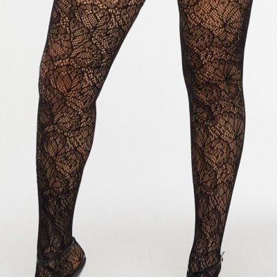 Savage X Fenty Fishnet Thigh High Stockings Butterfly Skrew Leg Day Black  M/L