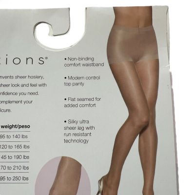 Hanes Solutions Large Nude Exceptionally Sheer Leg Toeless Control Top Pantyhose