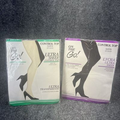 New On the Go! Pantyhose Lot Ultra & Lycra Sheer Control Top Off White Black Q