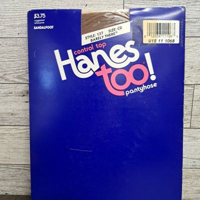 NEW Hanes Too Control Top Panty Hose 137 Size CD Color Barely There SANDALFOOT