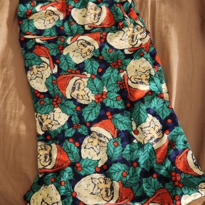 LuLaRoe Christmas TC2 Leggings Old Fashion Santa Claus and Holly Leaves