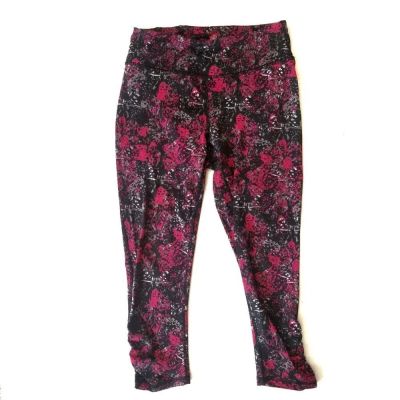 Gaiam Sz Small Splatter Print Leggings Black Magenta Pink Multicolor Crop Capri