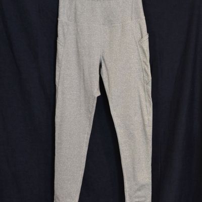 DANSKIN size M Grey Striped Leggings 2-Pocket Athletic/Workout Stretch Pants