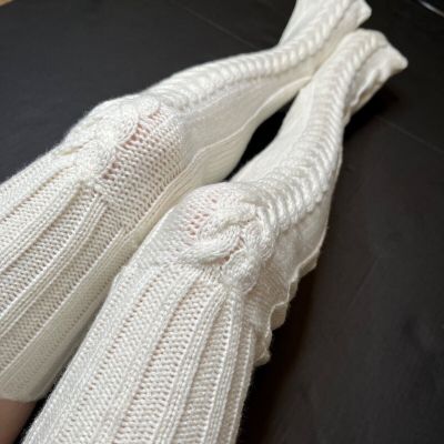 Cable Knit Sweater Knee Socks Cream White Thigh Highs Slouch Winter Stockings OS