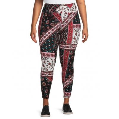 Terra & Sky~ NEW?Woman's PLUS High rise legging's size 0X~Ivory/red/pink paisley