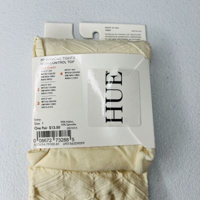 NWT Hue Womens 3D Diamond Tight with Control Top Size 1 Ivory New 1 Pair