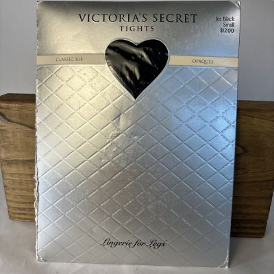 VTG New in Package Victoria's Secret Tights Classic Rib Opaques Jet Black Small