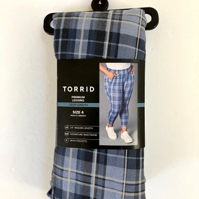 TORRID Premium Leggings Crop Length Pockets Blue Plaid Size 4 (4X/ 26) NEW
