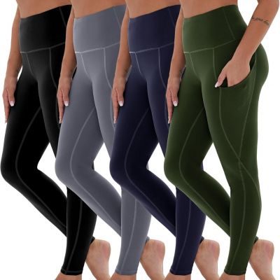 4 Pack Leggings with Pockets for Women, Soft High Waist Tummy Control Workout Gy