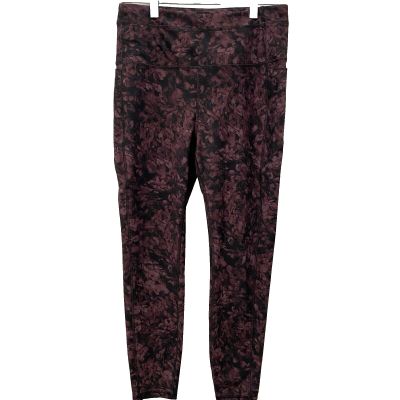 RBX Womens Size M (8-10) Soft Burgundy Black Floral Workout 7/8 Leggings