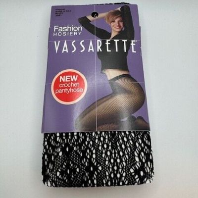 VASSARETTE STOCKINGS Fashion Hosiery Crotchet Pantyhose Medium Black NEW