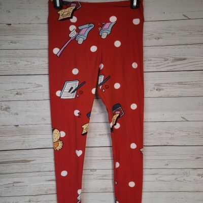 Lularoe Cartoon Print Multicolor Legging OS Women's One Size Soft Red Toothbrush