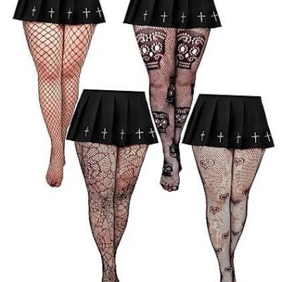 4 Pairs Plus Size Fishnet Stockings Halloween Tights Plus Size Skeleton Fish