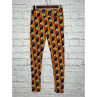 LuLaRoe Adult Leggings One Size Blue Orange Yellow Triangle Stretch Women's