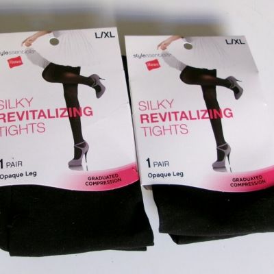 Two Pair Hanes Silky Revitalizing Opaque Tights Size L/XL 40 Denier Black