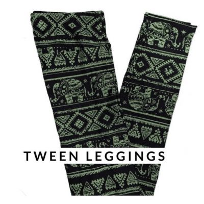 LuLaRoe Girls Leggings Size 00-0 Juniors Green Black Elephants TW TWEEN NWT