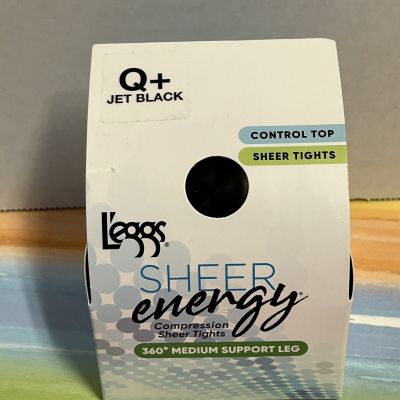 NEW L’eggs Sheer Energy 360 Medium Support Leg pantyhose size Q+ Jet Black