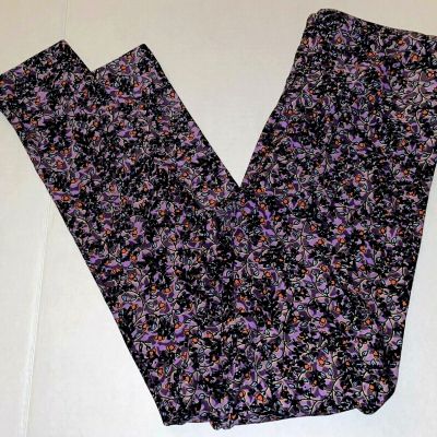 Lularoe Leggings Two Tone Purple Floral Print Multicolor Women's One Size EUC