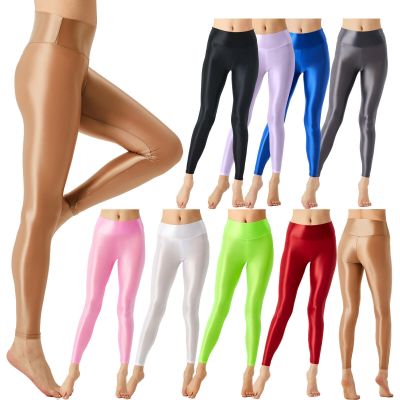 Women Legging Glossy Stretchy Athletic Pants for Yoga Pilates Workout Exercises