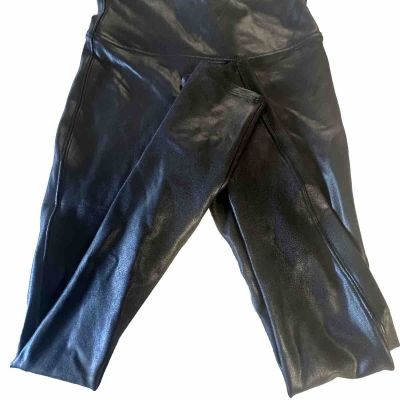 SPANX Faux Leather Moto Shiny LEGGINGS Pants Small/Petite Black Skinny Stretch