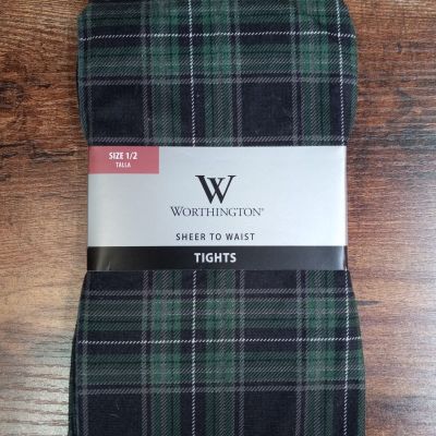 Worthington Sheer To Waist Tights Green Black White Plaid Size 1/2 Talla