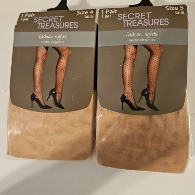 Two Pair Secret Treasures Fashion Tights Nude Size 4 And 5 New Old Stock Nylons