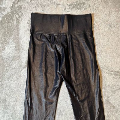 Carbon38 Women's Shimmer Black Faux Leather Leggings Size Large