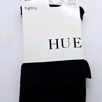 HUE Womens Lurex Rib Tights with Control Top Black S/M 1 Pair New