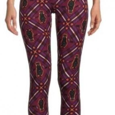 Way To Celebrate Women Halloween Leggings Purple Plaid Cats Print Medium (8-10)