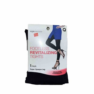 Hanes Style Essentials Footless Revitalizing Tights Black Q Super Opaque New