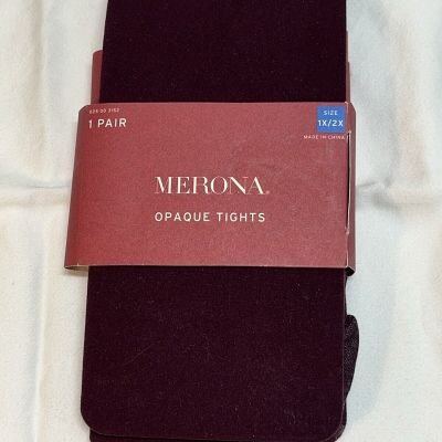 Merona Plus Size 1X/2X 5’5”-5’11” 190-245 lbs Opaque Night Burgundy Tights NEW