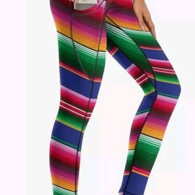 Woodland Wreath Multicolor Stripe Yoga Pant With Pockets Size 3X NWOT