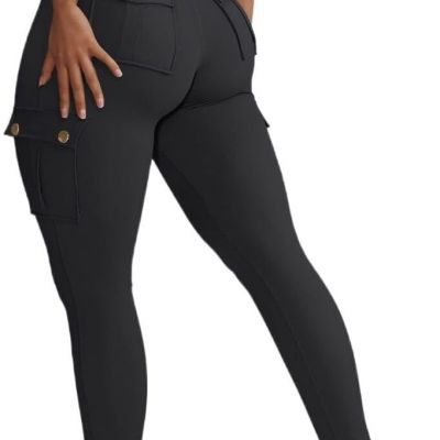 Butt Lifting Leggings with Flap Pockets Workout Cargo Leggings for Women High Wa