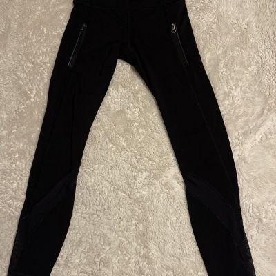 Lululemon Athletica Mesh legs to hem flat front pockets black leggings SZ 2