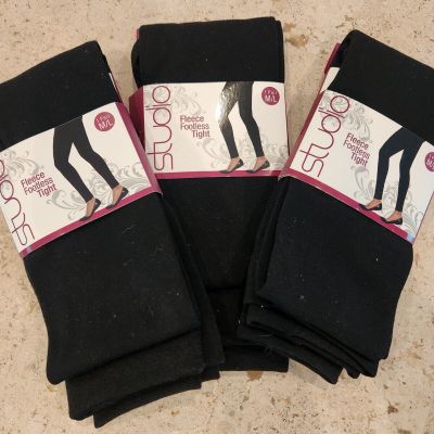 Sz M/L Lot Of 3 Black Fleece Footless Tights Studio Free Shipping